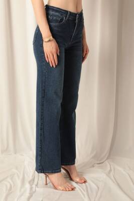 Denim Kumaş Wide Leg Kadın Lacivert Kot Pantolon - 3