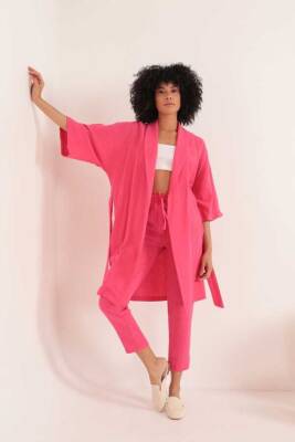 Müslin Kumaş Oversize Kadın Kimono-Fuşya - 1