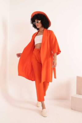 Müslin Kumaş Oversize Kadın Kimono-Oranj - 1