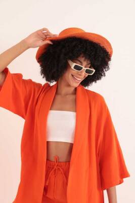 Müslin Kumaş Oversize Kadın Kimono-Oranj - 2