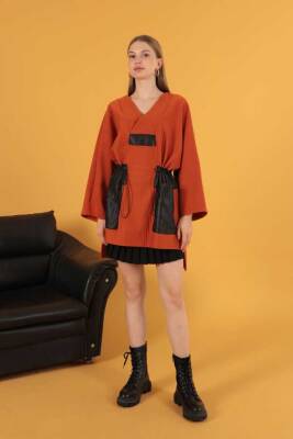 Petek Kumaş Garnili Oversize Kadın Sweat-Tarçın - 3